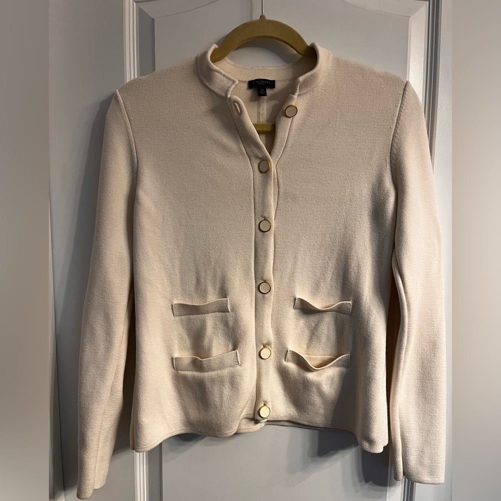 Talbots Cardigan Blazer Sweater Womens Petite Small Career Jacket Office Cream